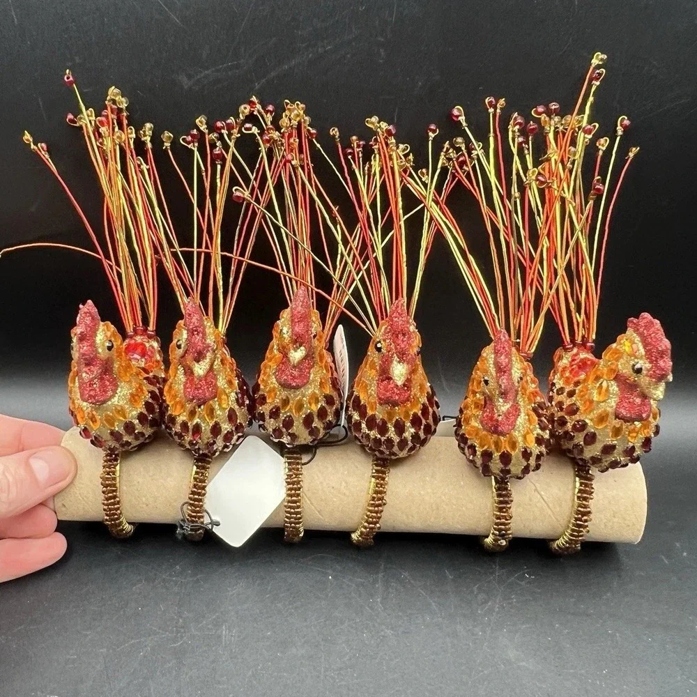 Pier 1 Kitchen Jeweled Rooster Napkin Rings 5